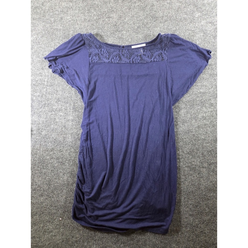 Motherhood Maternity Navy Blue Lace Yoke Ruched Flutter Sleeve Top Large